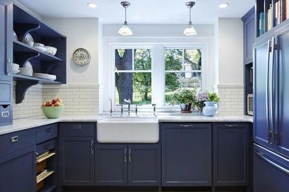 Nice Dark Blue Kitchen Cabinets With Luxurious Accent 36